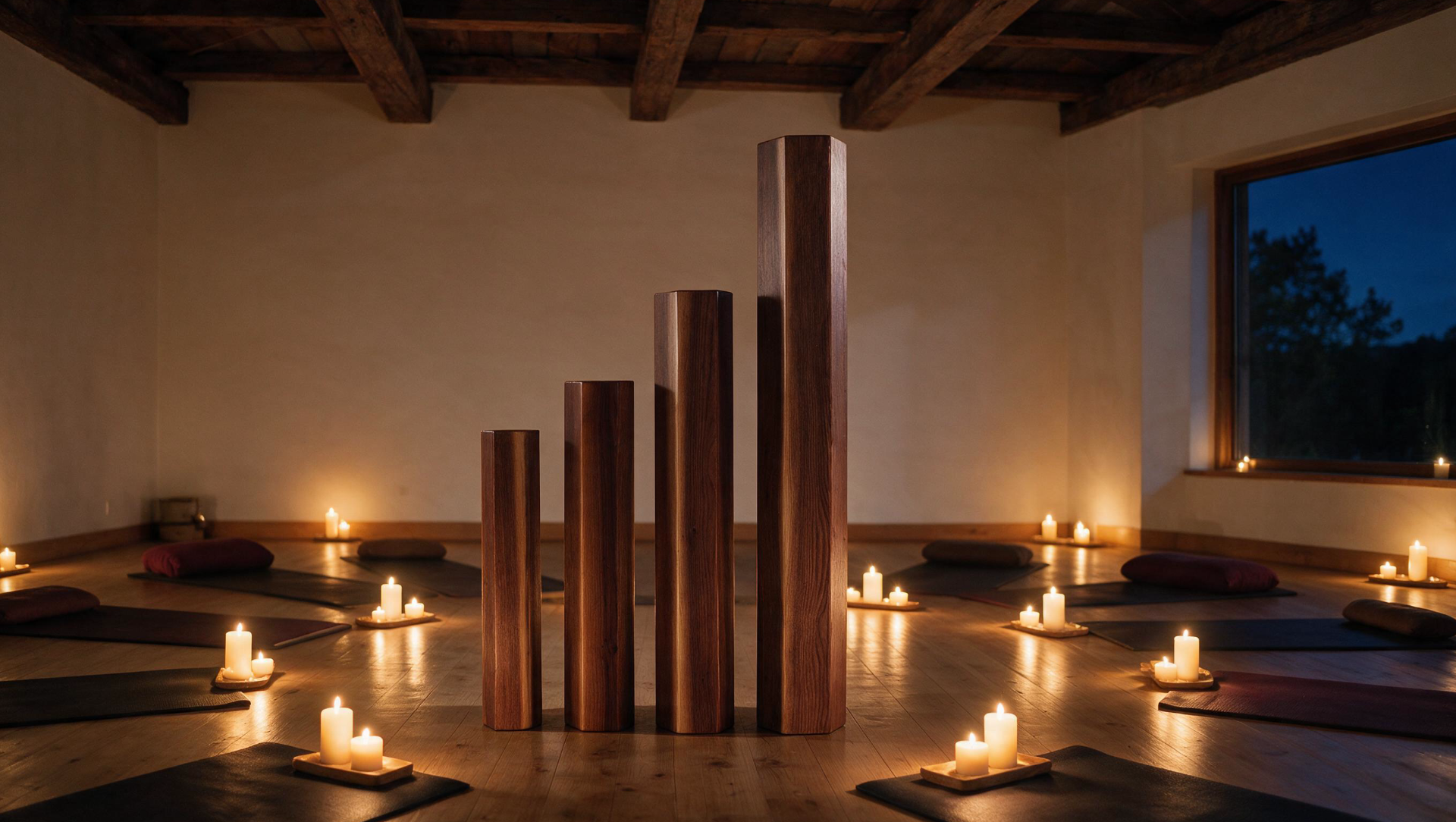 arbre de pluie colonne de pluie artisanale en bois massif local pour la relaxation sonore.